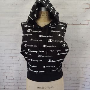 Champion Campus Sleeveless Hoodie All Over Print Hoodie xs nwt rave crop